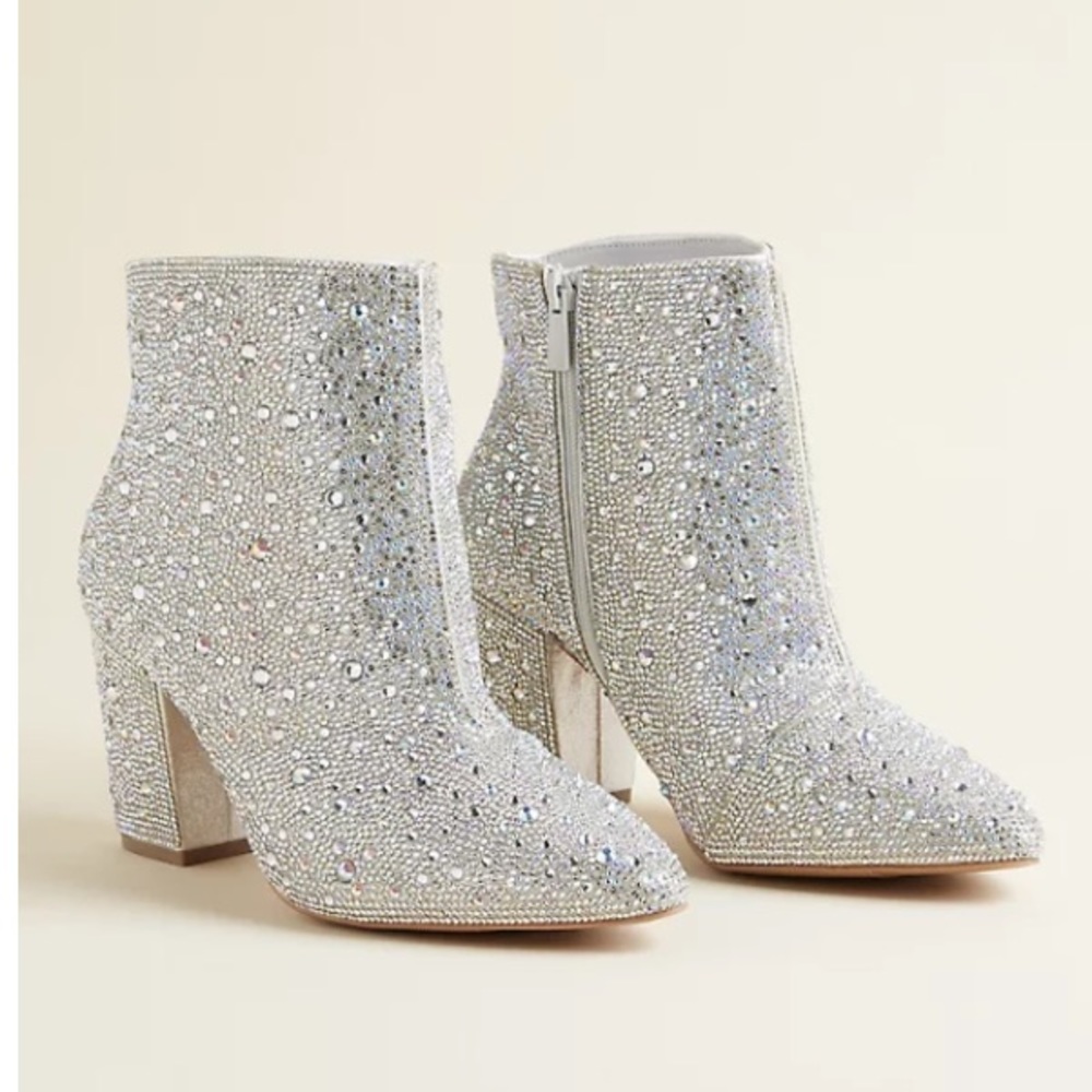 TORRID BETSEY JOHNSON RHINETONE HEEL SILVER BOOTIE (WW-WIDE WIDTH)